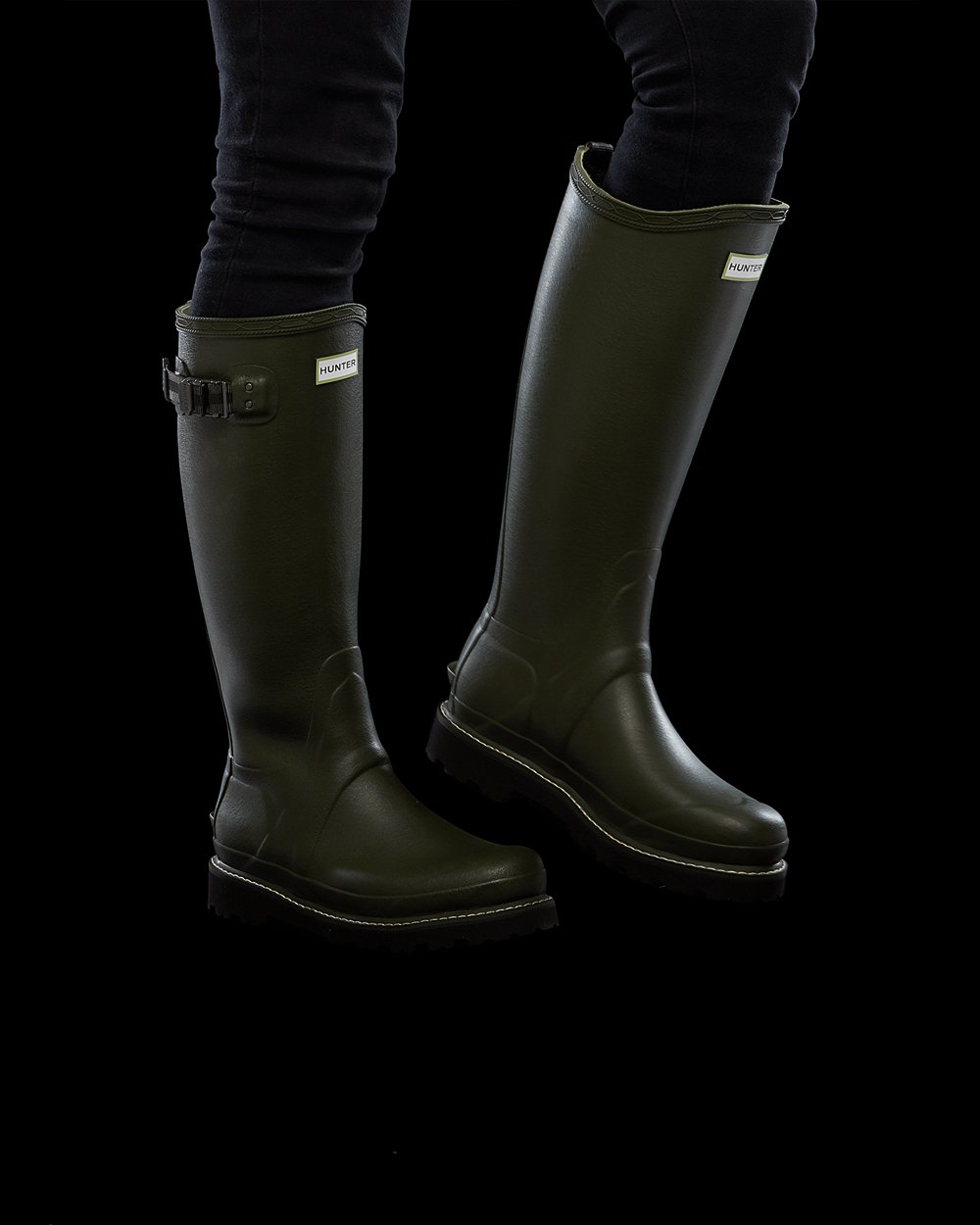 Hunter Balmoral Poly-Lined Tall Rain Boots - Online Womens Dark Olive - VWIHJN592